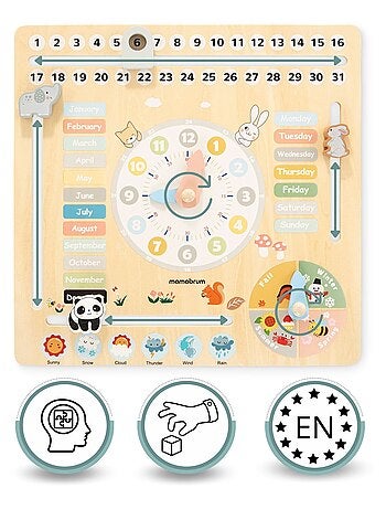 Calendario educativo Montessori madera inglés Mamabrum