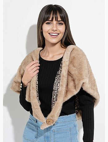 Calentador de cuello de piel de leopardo con botones - AFIBEL