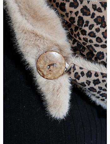 Calentador de cuello de piel de leopardo con botones - AFIBEL