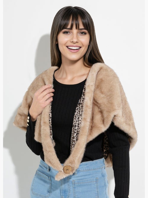 Calentador de cuello de piel de leopardo con botones - AFIBEL - Kiabi