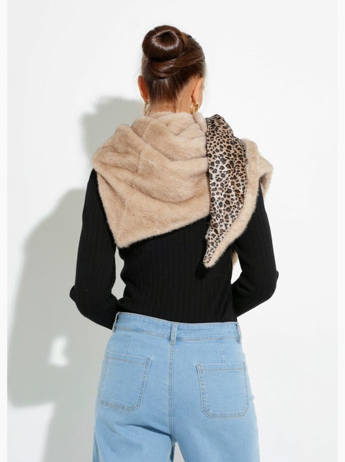 Calentador de cuello de piel de leopardo con botones - AFIBEL - Kiabi