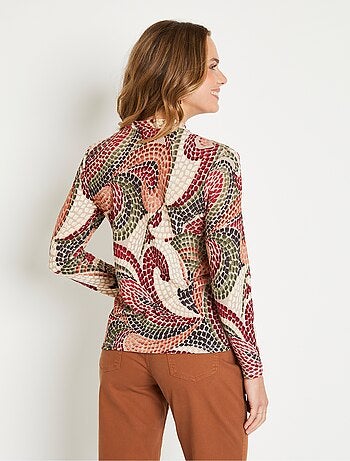 Cálida camiseta corta con cuello alto gráfico - Afibel