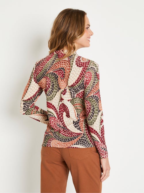 Cálida camiseta corta con cuello alto gráfico - Afibel - Kiabi