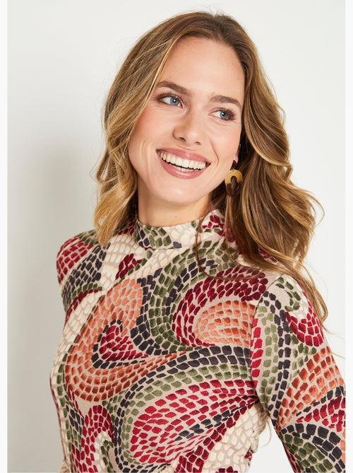Cálida camiseta corta con cuello alto gráfico - Afibel - Kiabi