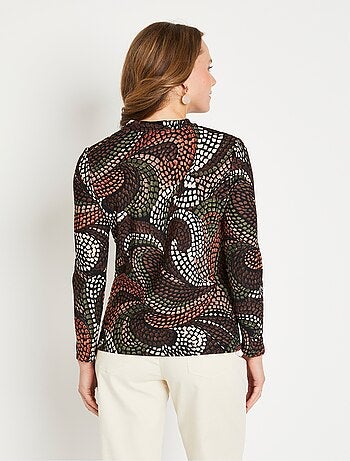 Cálida camiseta corta con cuello alto gráfico - afibel