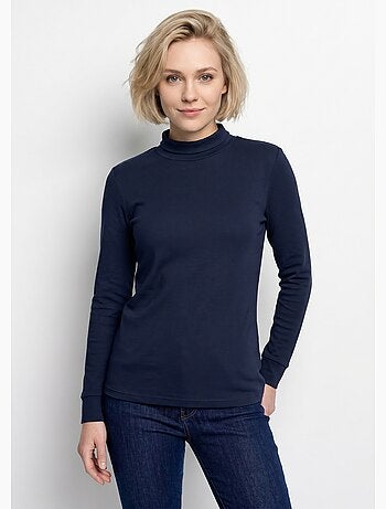Cálida camiseta interior de punto interlock liso con cuello alto - Afibel
