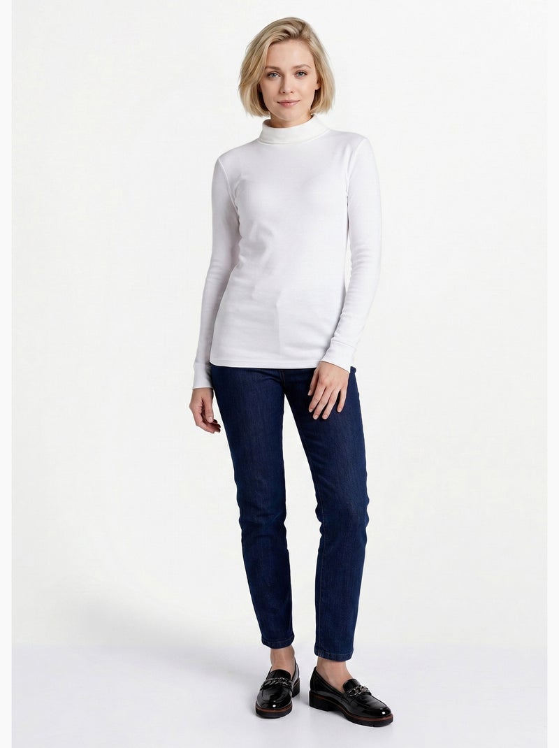 Cálida camiseta interior de punto interlock liso con cuello alto - Afibel Blanco - Kiabi