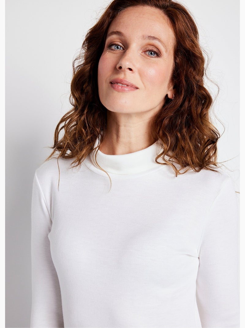 Cálida camiseta interior de punto interlock liso con cuello alto - Afibel Blanco - Kiabi