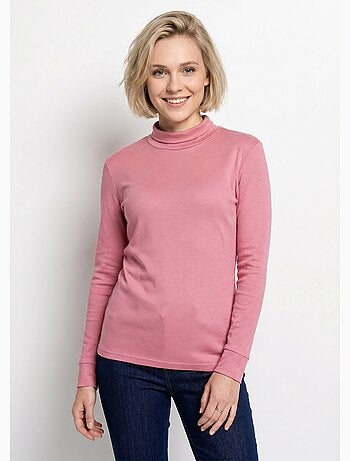 Cálida camiseta interior de punto interlock liso con cuello alto - afibel