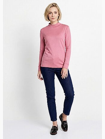 Cálida camiseta interior de punto interlock liso con cuello alto - afibel