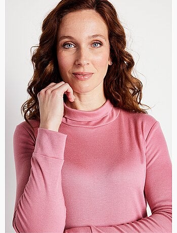 Cálida camiseta interior de punto interlock liso con cuello alto - afibel