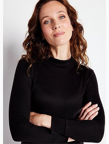 Cálida camiseta interior de punto interlock liso con cuello alto - Afibel