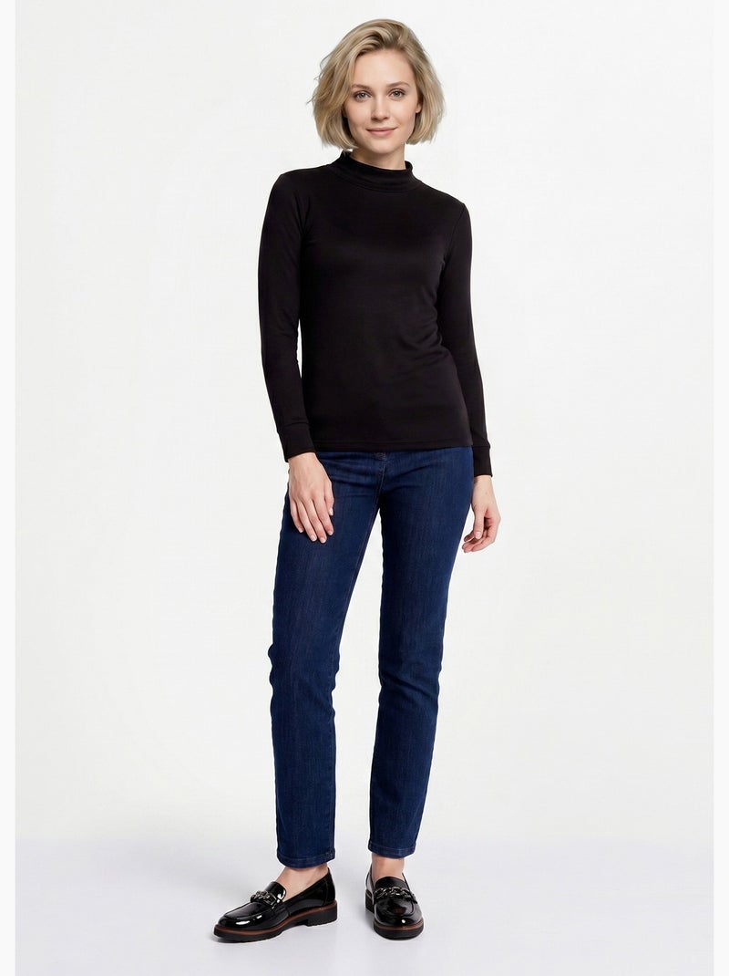 Cálida camiseta interior de punto interlock liso con cuello alto - Afibel Negro - Kiabi