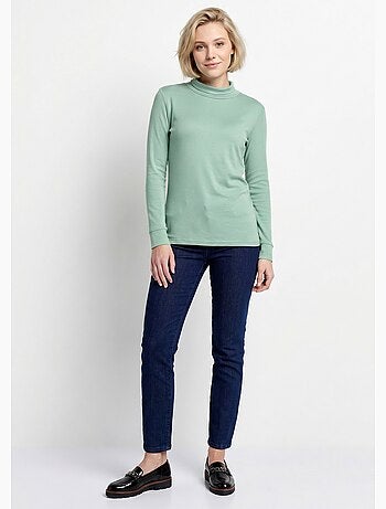 Cálida camiseta interior de punto interlock liso con cuello alto - Afibel