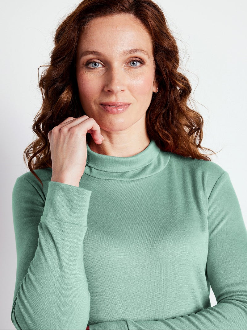 Cálida camiseta interior de punto interlock liso con cuello alto - Afibel Verde - Kiabi