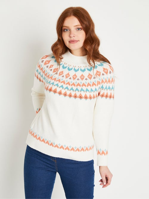 Cálido jersey corto con cuello alto en jacquard soleado - Afibel - Kiabi