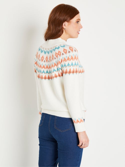 Cálido jersey corto con cuello alto en jacquard soleado - Afibel - Kiabi