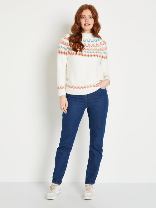 Cálido jersey corto con cuello alto en jacquard soleado - Afibel - Kiabi