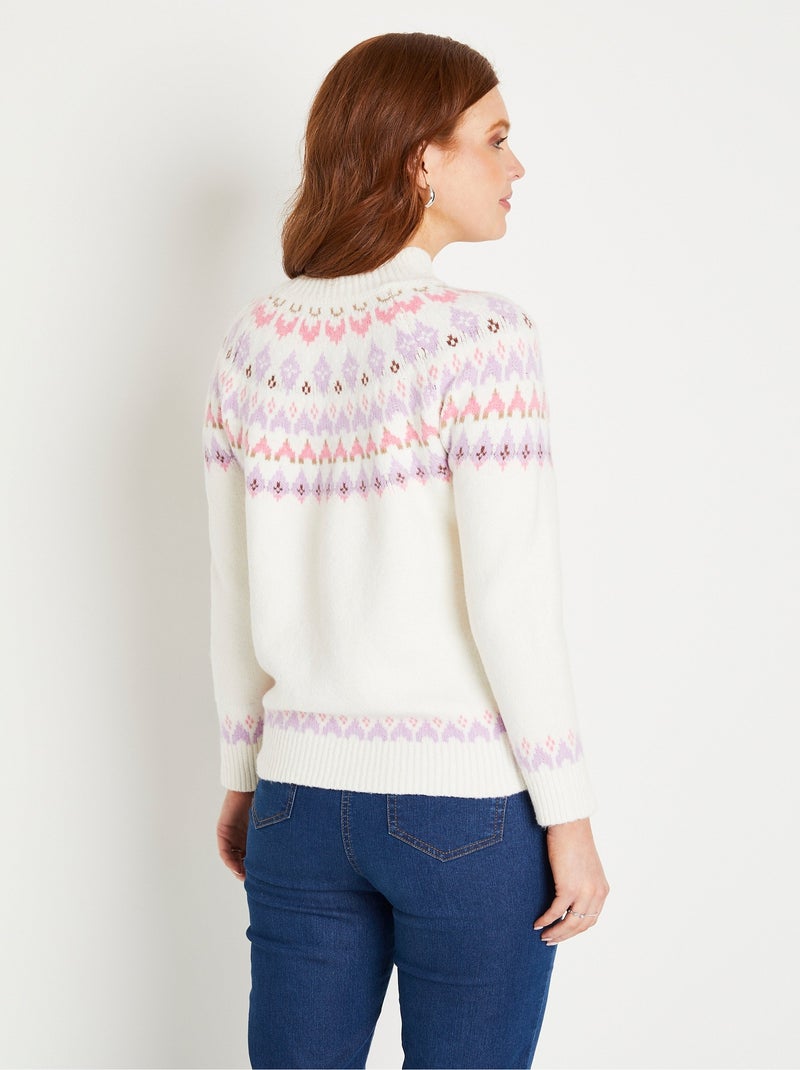 Cálido jersey corto con cuello alto en jacquard soleado - Afibel Crudo - Kiabi