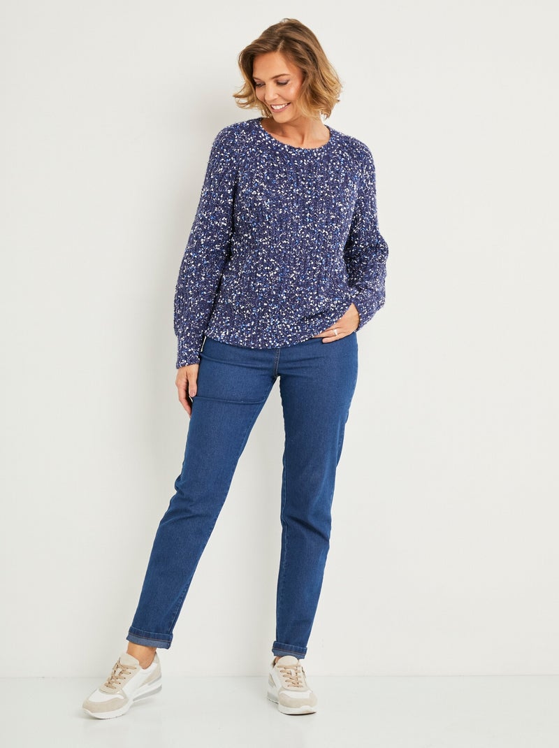 Cálido jersey de cuello redondo de punto con cuentas - Afibel Azul - Kiabi