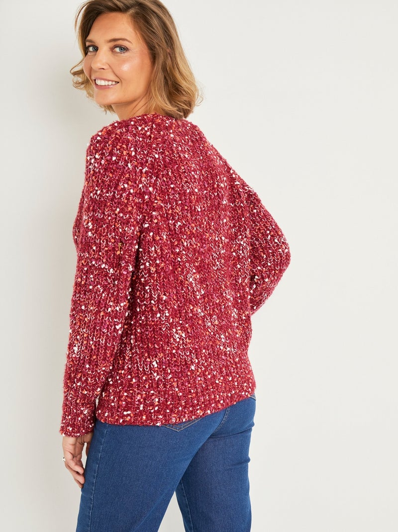 Cálido jersey de cuello redondo de punto con cuentas - Afibel Frambuesa - Kiabi