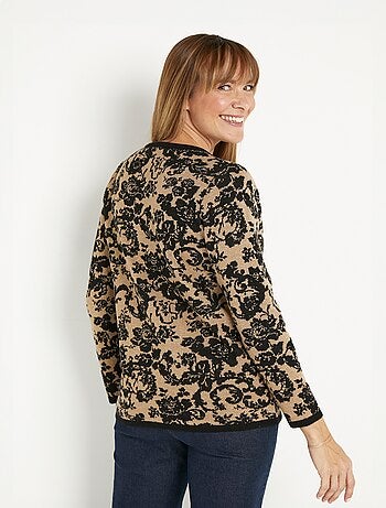 Cálido jersey de jacquard floral, cuello redondo - Afibel