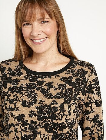 Cálido jersey de jacquard floral, cuello redondo - Afibel