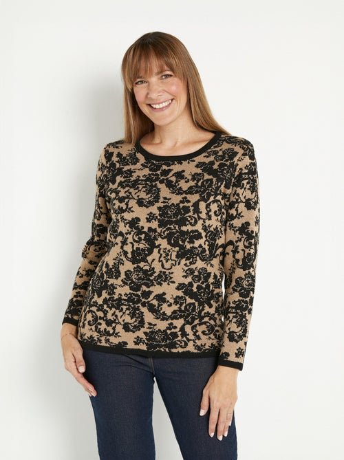 Cálido jersey de jacquard floral, cuello redondo - Afibel - Kiabi