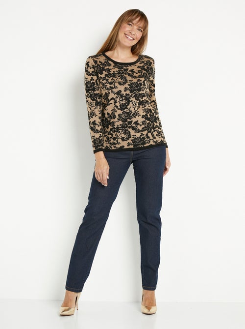 Cálido jersey de jacquard floral, cuello redondo - Afibel - Kiabi