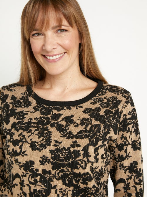 Cálido jersey de jacquard floral, cuello redondo - Afibel - Kiabi