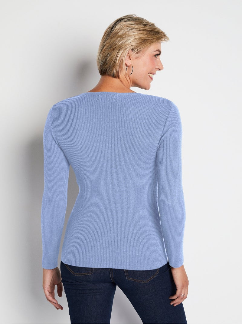 Cálido jersey de lana merino con cuello redondo - Afibel Azul - Kiabi