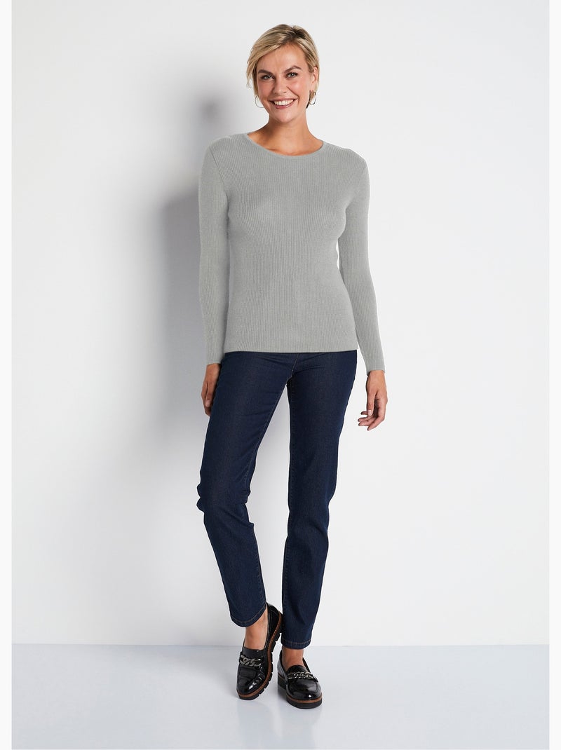 Cálido jersey de lana merino con cuello redondo - Afibel Gris jaspeado - Kiabi