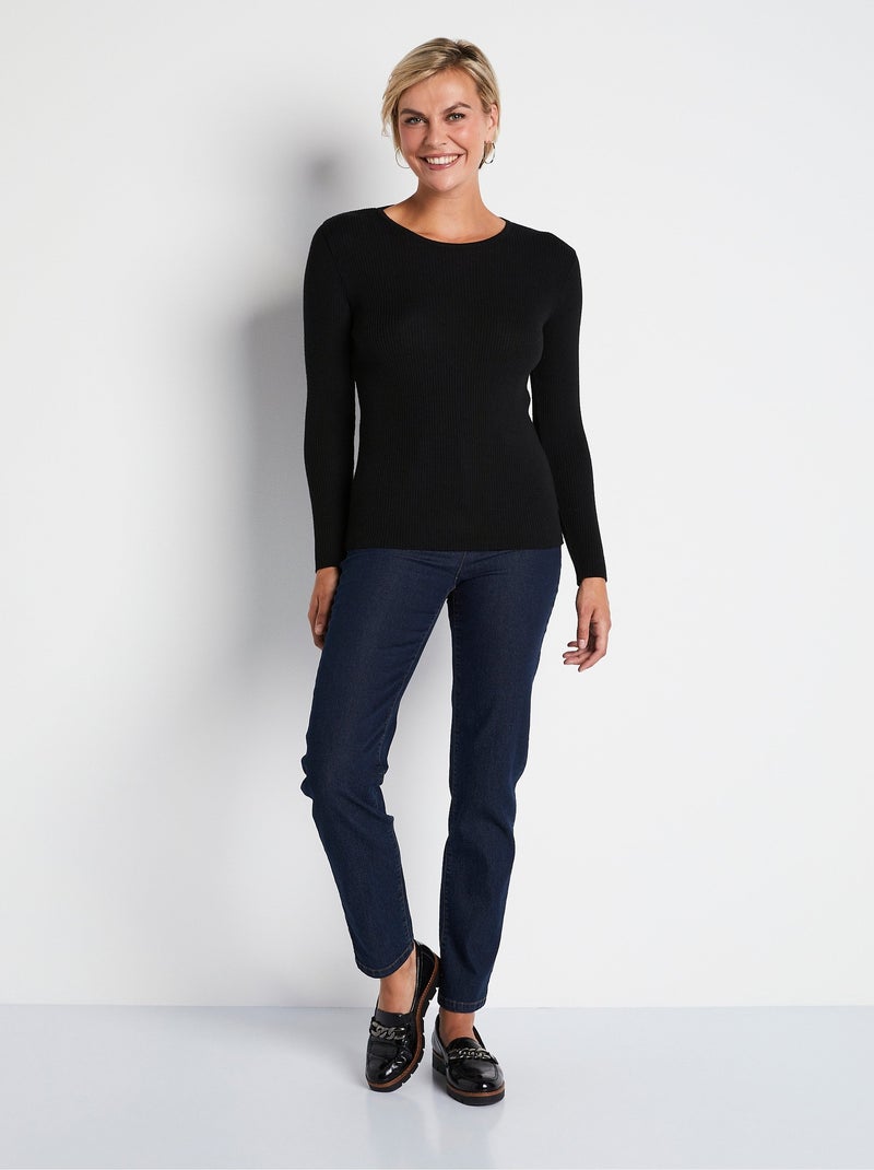 Cálido jersey de lana merino con cuello redondo - Afibel Negro - Kiabi