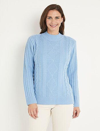 Cálido jersey estilo irlandés con cuello alto. - Afibel