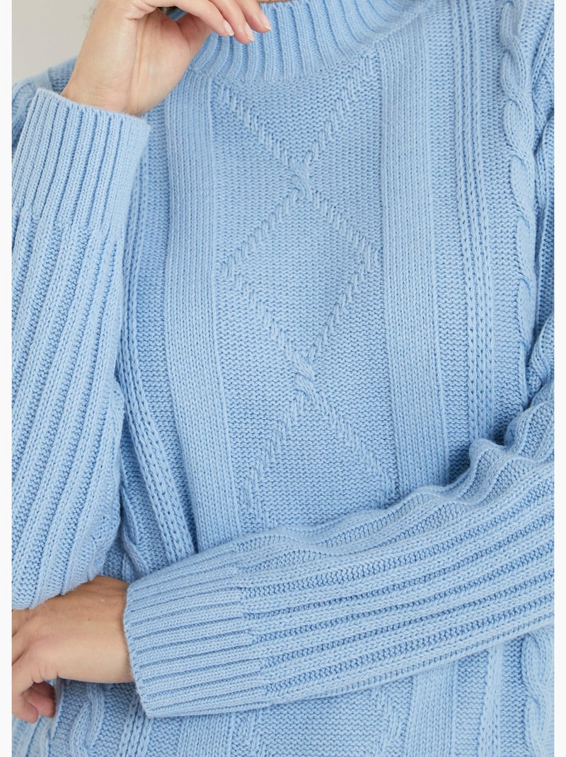 Cálido jersey estilo irlandés con cuello alto. - Afibel Azul - Kiabi