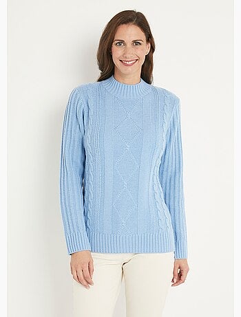 Cálido jersey estilo irlandés con cuello alto. - Afibel