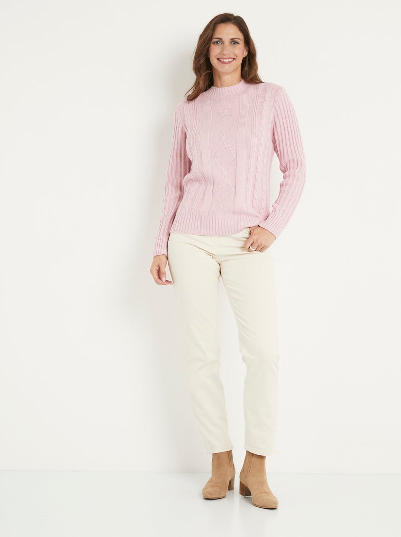 Cálido jersey estilo irlandés con cuello alto. - Afibel Malva lila - Kiabi