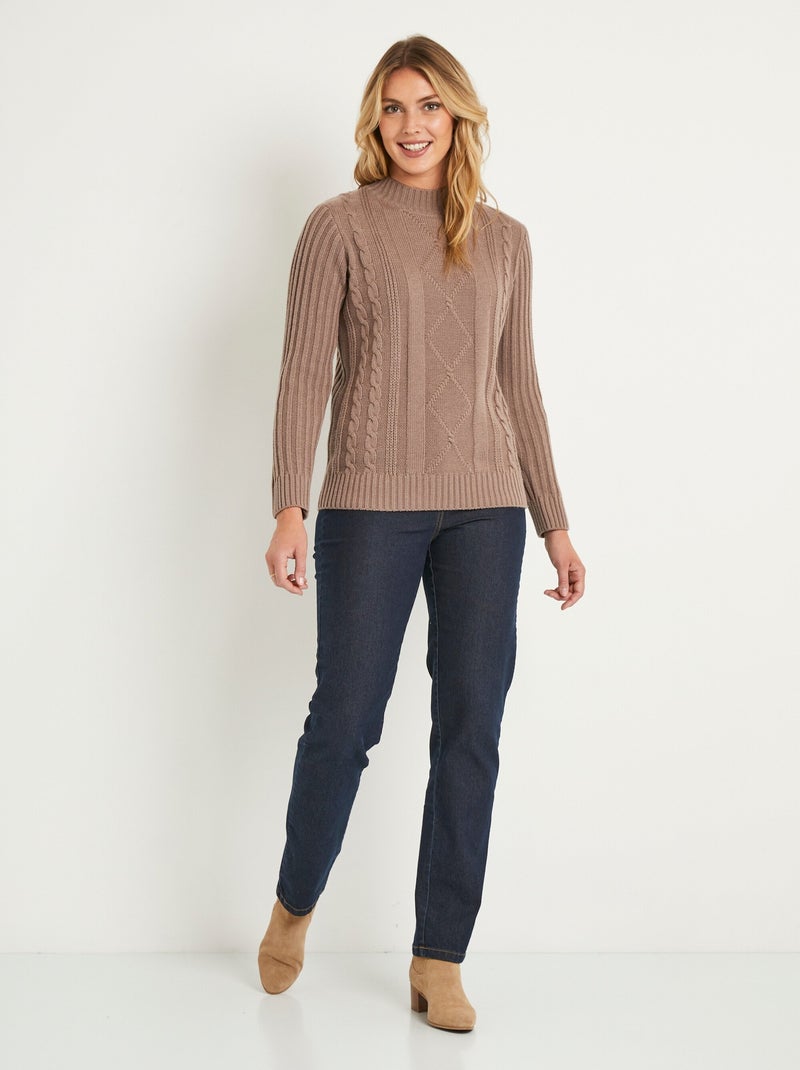 Cálido jersey estilo irlandés con cuello alto. - Afibel Taupe - Kiabi