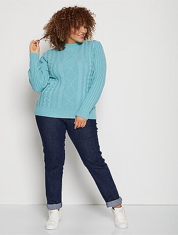 Cálido jersey estilo irlandés con cuello alto. - Afibel