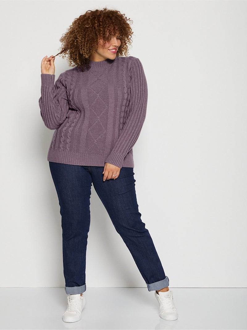 Cálido jersey estilo irlandés con cuello alto. - Afibel Violeta - Kiabi