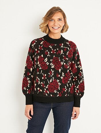 Cálido jersey raglán de cuello alto en jacquard floral - Afibel