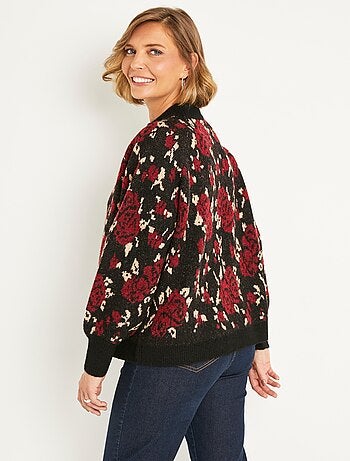 Cálido jersey raglán de cuello alto en jacquard floral - Afibel