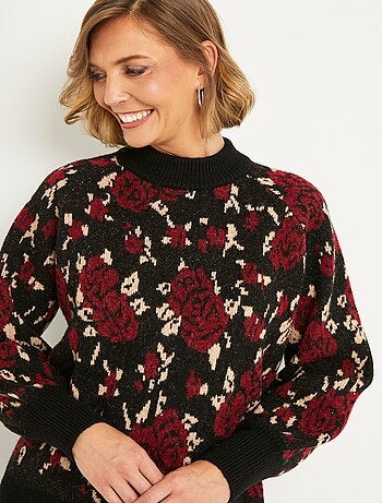 Cálido jersey raglán de cuello alto en jacquard floral - Afibel