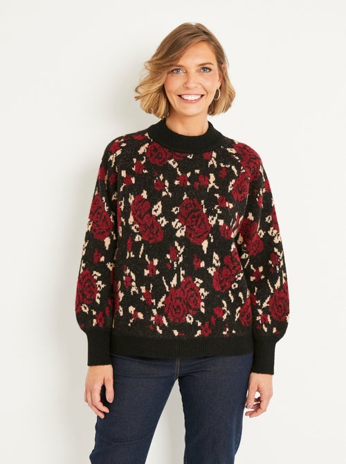 Cálido jersey raglán de cuello alto en jacquard floral - Afibel - Kiabi