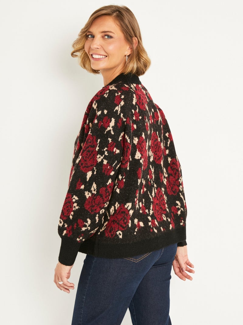 Cálido jersey raglán de cuello alto en jacquard floral - Afibel Negro Rojo - Kiabi