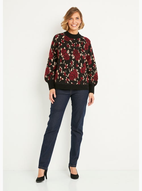 Cálido jersey raglán de cuello alto en jacquard floral - Afibel - Kiabi
