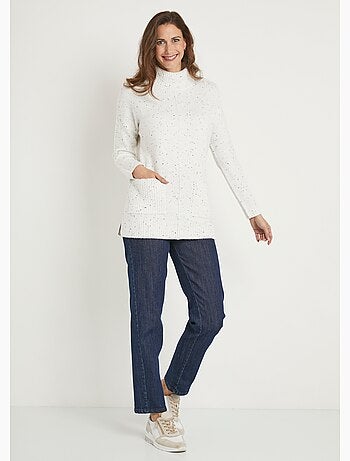 Cálido jersey túnica de cuello alto jaspeado - Afibel