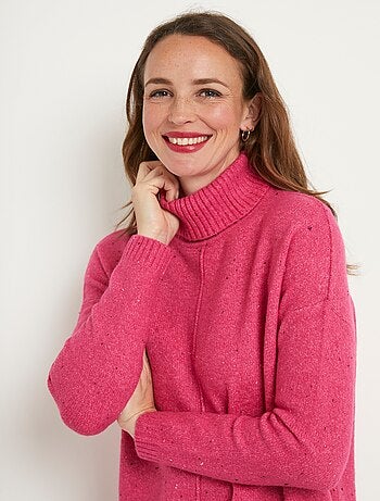 Cálido jersey túnica de cuello alto jaspeado - Afibel