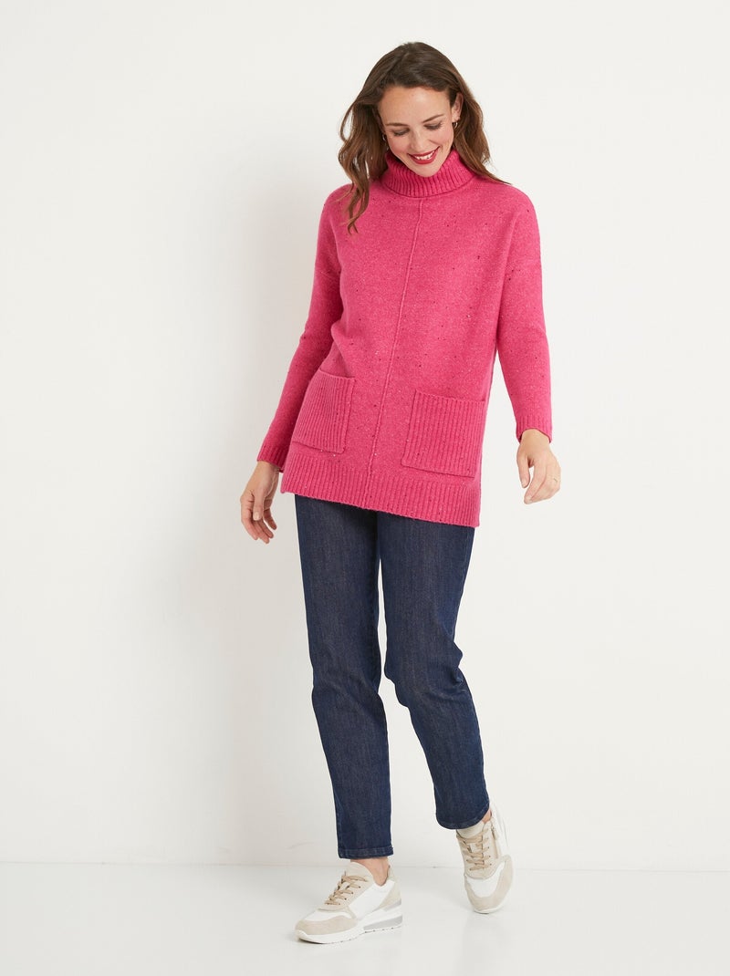 Cálido jersey túnica de cuello alto jaspeado - Afibel Rosa fucsia - Kiabi