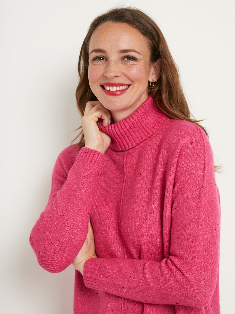 Cálido jersey túnica de cuello alto jaspeado - Afibel Rosa fucsia - Kiabi